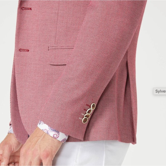 POLITIX Bespokes Mens Red Geometric Pattern‎ Blazer Jacket Size S - Picture 3 of 7